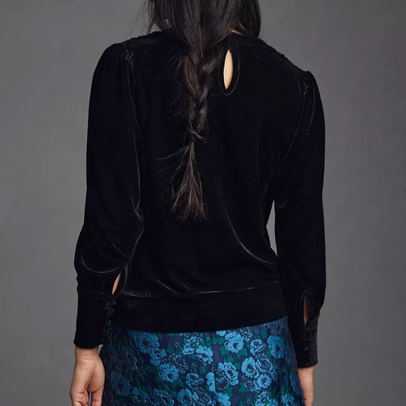 Anthropologie BTFL-life Velvet Velour Pullover Blouse Black Sz XL Dark Feminine - Picture 9 of 12